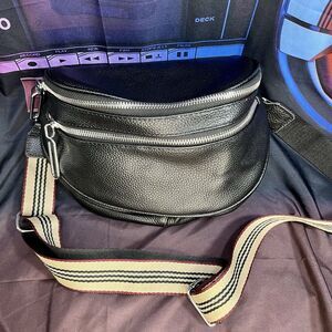 Black Vegan Leather Fanny Pack Cross Body Waist Pack Purse Adjustable Strap